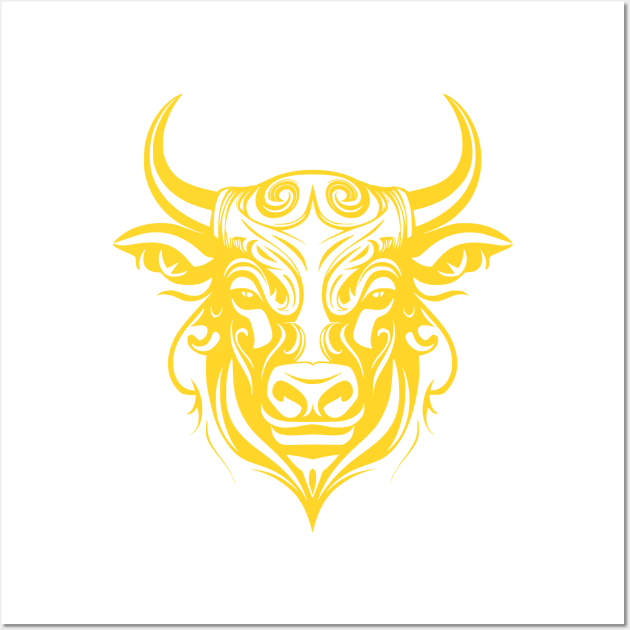 Yellow taurus bull tribal design Wall Art by Danielleroyer